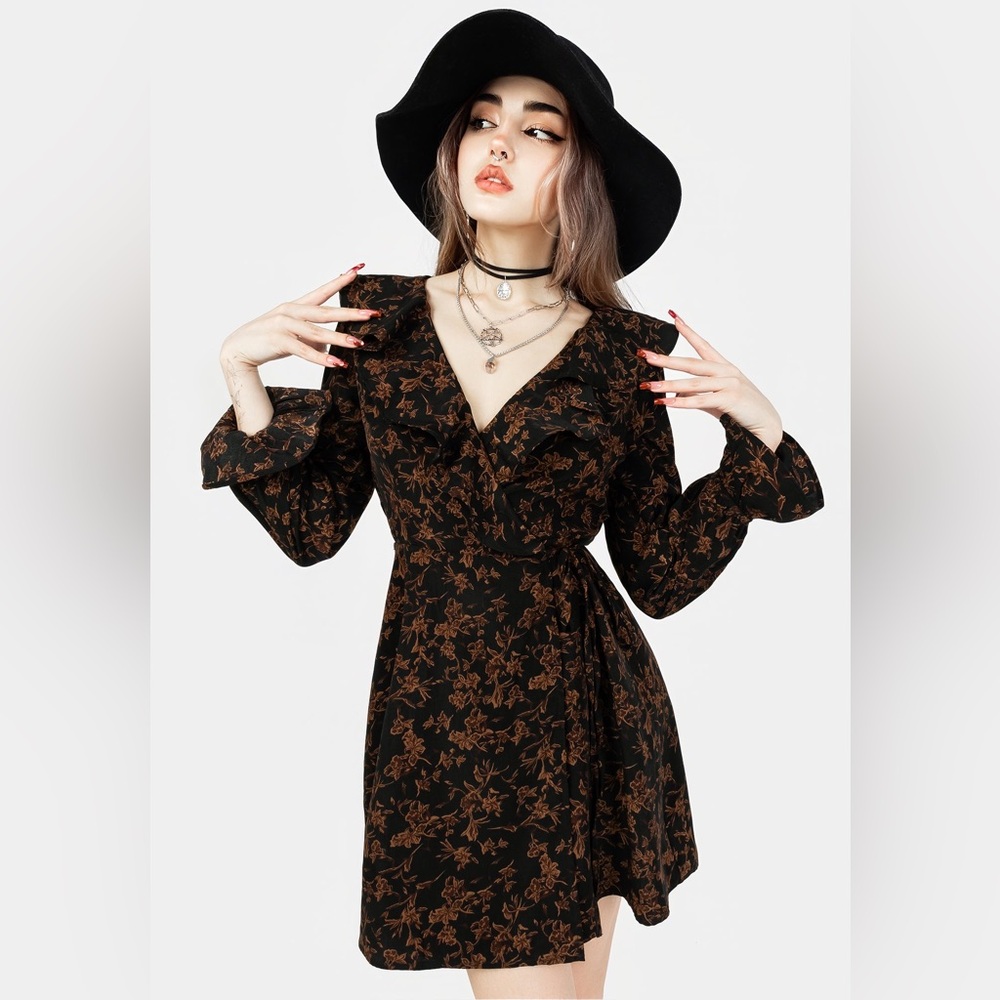 Disturbia Monstera Frill Wrap Mini Dress US 2 / UK 6